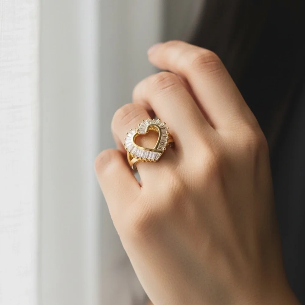 Size 6 Gold Filled Triple A CZ Heart Ring - Picture 2 of 8